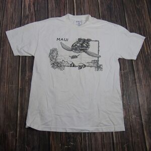Del Sol Maui T-Shirt Men Large White Sea Turtle Hawaii Souvenir Graphic Tee